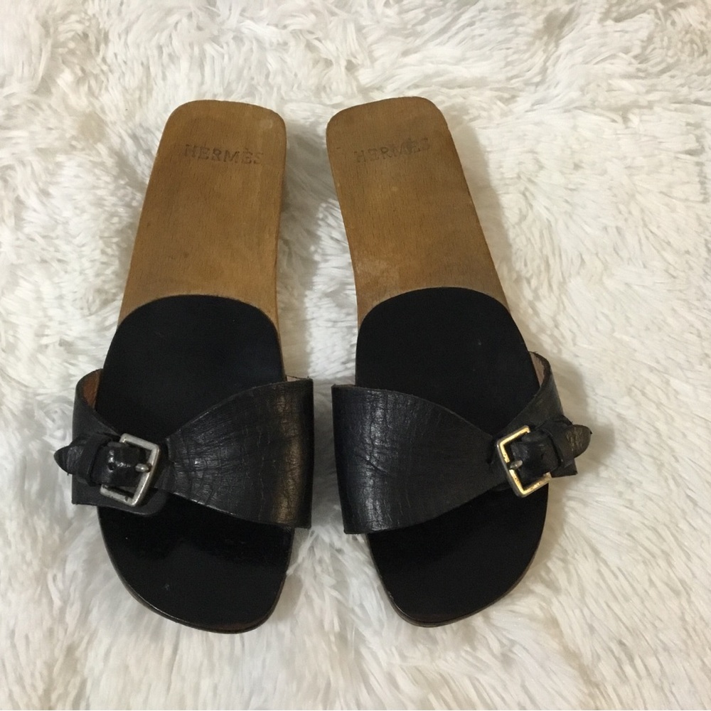 Hermes Black Leather Women's Sandals - Picture 10 of 11